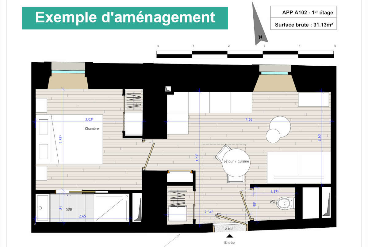 Appartement  31 m2 vendu en plateau BRUT