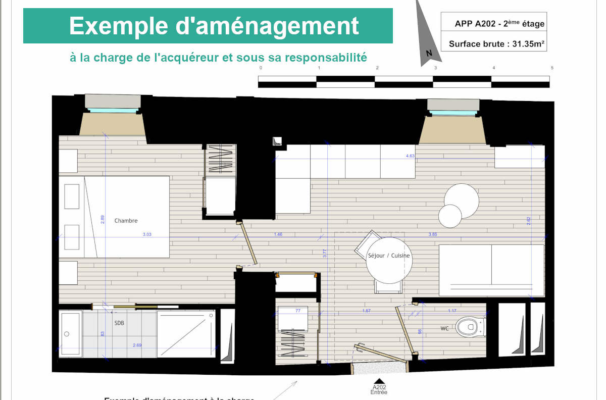 Appartement 31 m2 vendu en plateau BRUT 